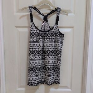Poof Women's Aztec Black/White Print Racer Back Tank Top Size Large